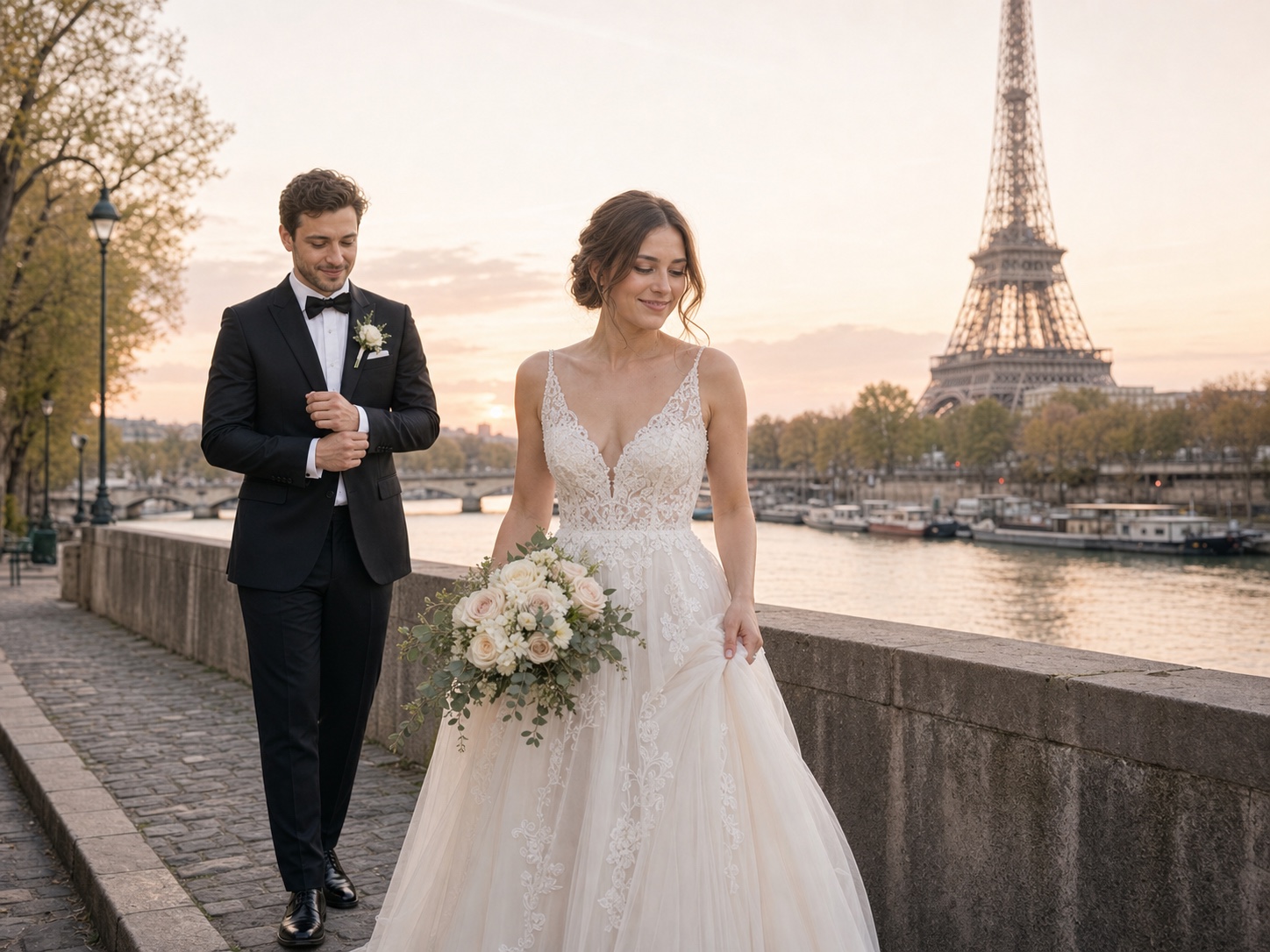 European couple pre-wedding portrait in an urban chic city style