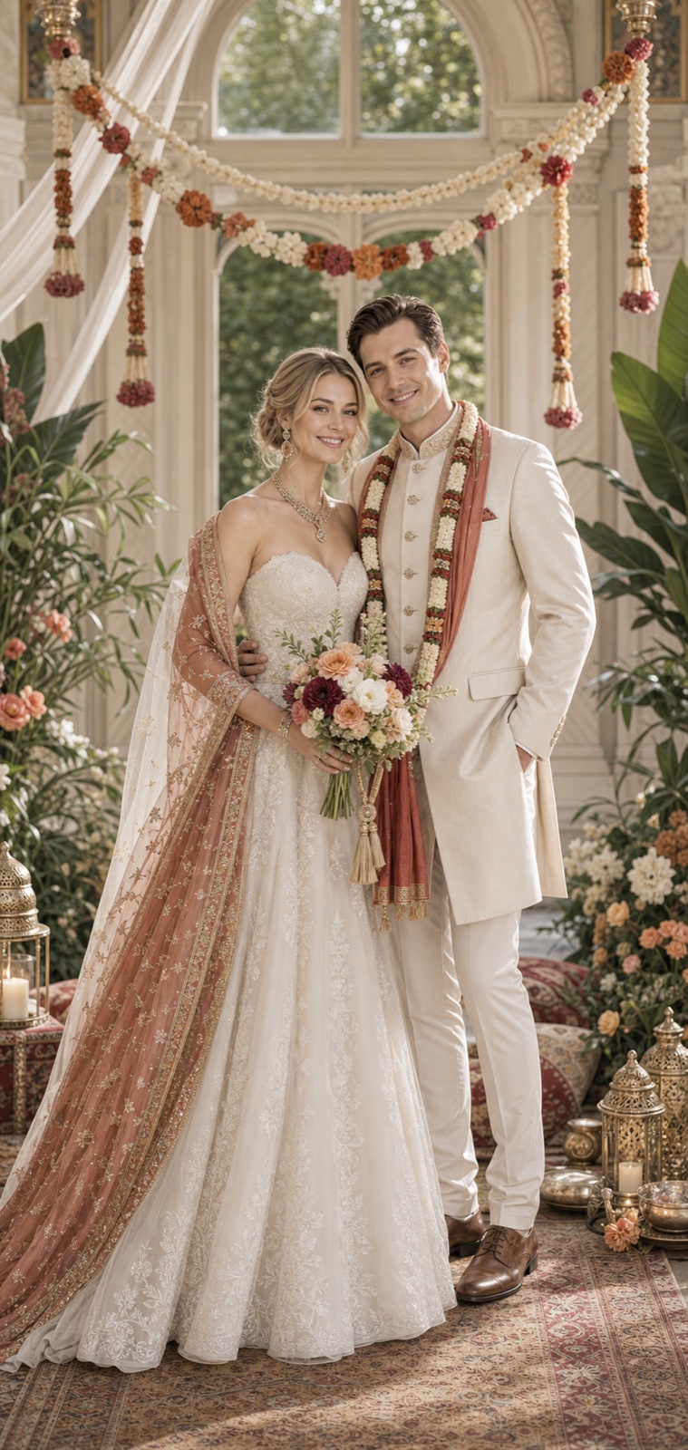 Respectful outfit preview with visible wedding couple for FondPix