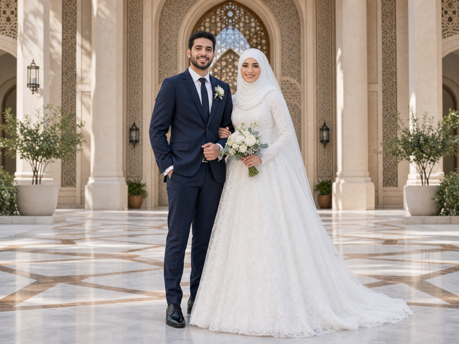 AI Muslim Wedding Portrait Generator: Create Useful Wedding Visuals wedding inspiration image with a clear couple subject