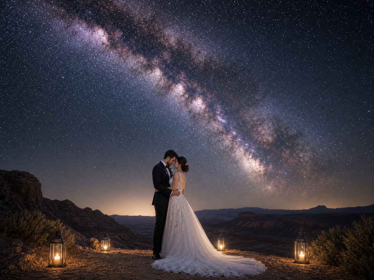 Malerisches Reise-Hochzeitsbild mit sichtbarem Hochzeitspaar für FondPix