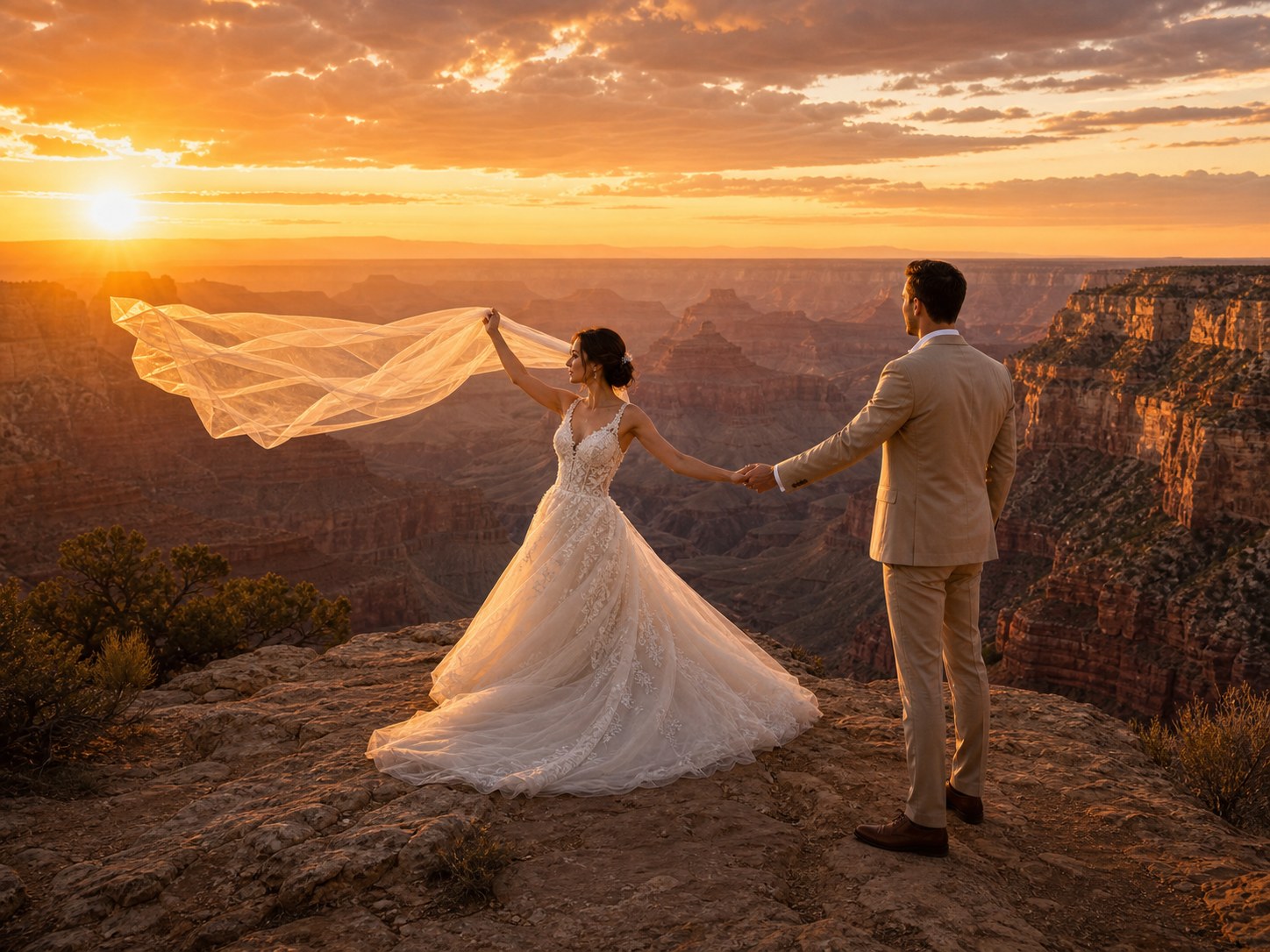 Traumlocation-Paarfoto mit sichtbarem Hochzeitspaar für FondPix