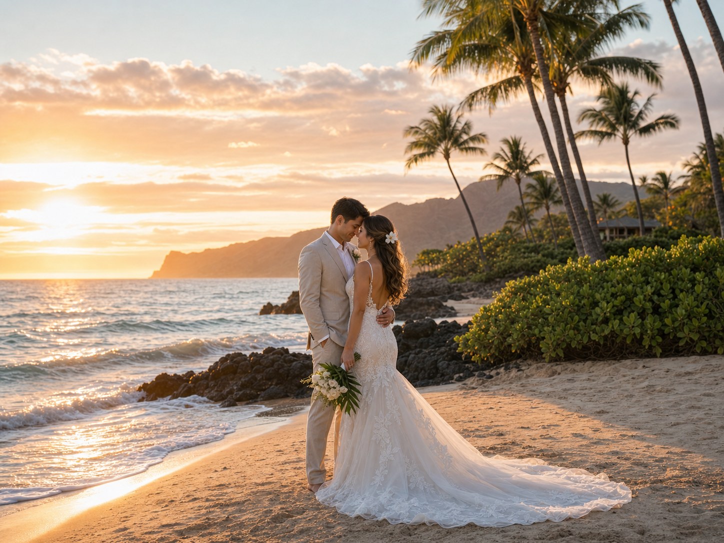 How to Create Beach Wedding Photos from Regular Couple Photos? wedding inspiration image with a clear couple subject