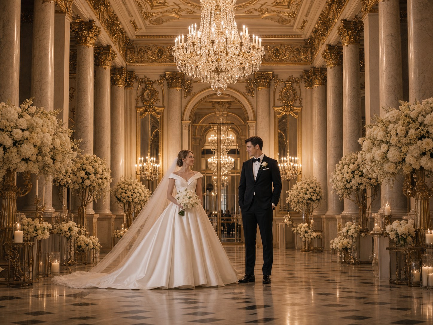 Elegant luxury venue engagement portrait