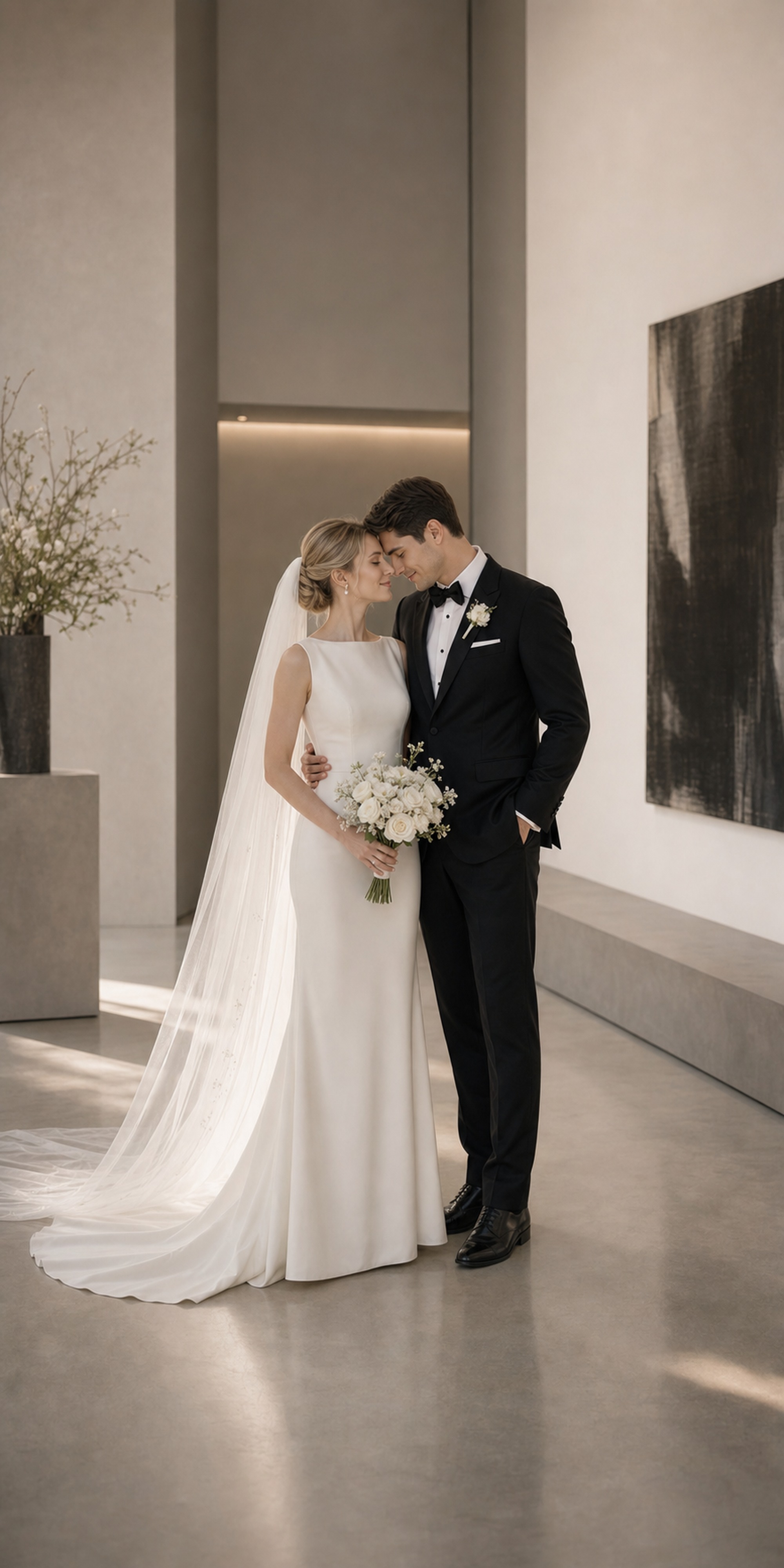 Minimal wedding portrait with generous negative space