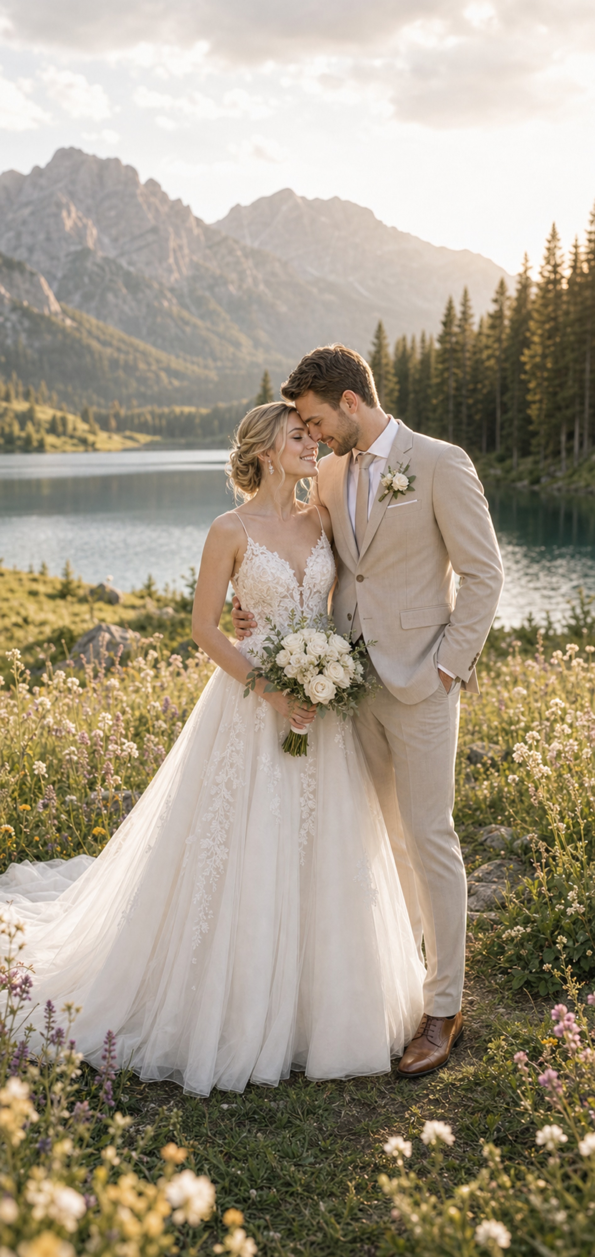 Photographer location brief with visible wedding couple for FondPix